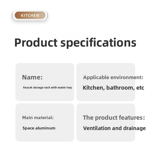 Space aluminum kitchen faucet rack details with dimensions and drainage tray information