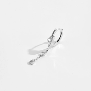 Minimalist S925 silver hoop earrings with long chain tassel and sparkling zircon stones