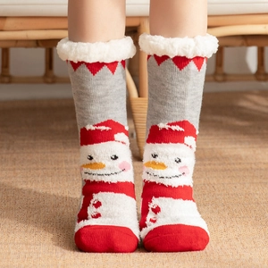Chaussettes de Noël hiver avec doublure polaire et motif bonhomme de neige mignon
