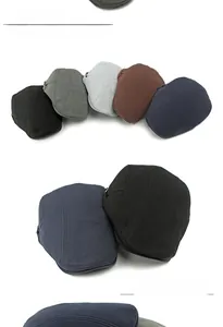 Flat lay display of retro knitted beret caps in five classic colors for men and women