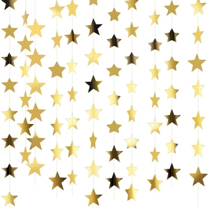 Star Garland Mirror Paper Hanging Decoration For Birthday Wedding Party Background Gold Glitter Banner Festive