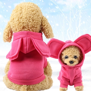 Fuchsia hooded pet sweatshirt with 3D cartoon ears and cozy thick velvet fabric