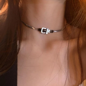 Silver belt buckle snake chain necklace with minimalist chic choker design for women