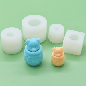 DIY silicone molds for bear honey jar figurines in cylinder and square shapes