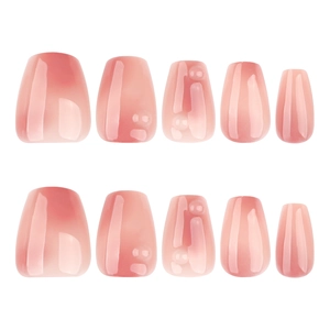 Pink ombre gradient press-on nails with 3D bubble design and high gloss finish
