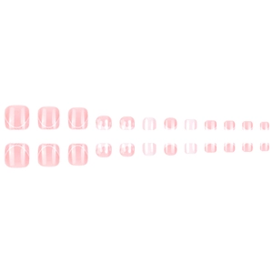 24pcs short glossy pink press-on toenails with white wave and drip design patterns
