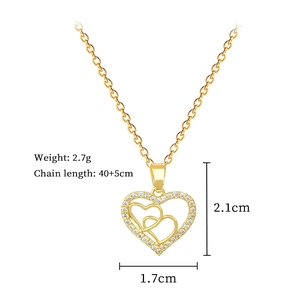 Detail view of interlocking heart necklace with dimensions and weight 2.7g