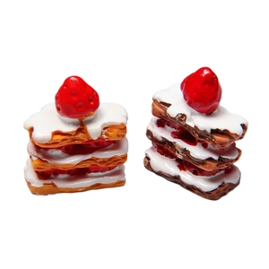 Miniature resin strawberry Napoleon cake model with layered cream for DIY crafts and decor