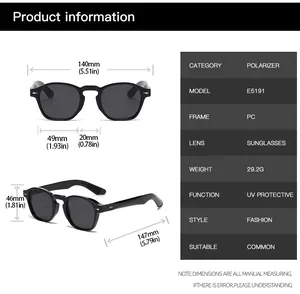 Detailed size specifications and parameters for round frame UV protective sunglasses