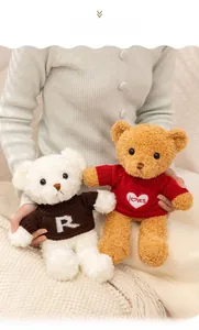 Gros plan d'ours en peluche mignons portant des pulls tricotés avec motifs de cœur et lettres