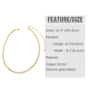 Size guide for gold tennis chain with zircon stones and length measurements