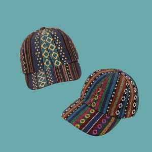 Ethnic style woven baseball caps with geometric patterns and striped textures