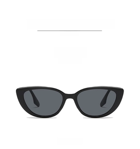 Front view of black cat-eye sunglasses with gray lenses for vintage fashion style