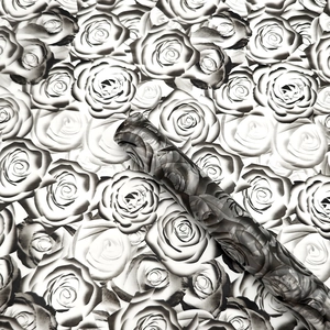 Detailed macro view of waterproof flower wrapping paper with black and white rose patterns