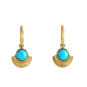 18K gold plated fan shaped turquoise earrings made of high quality titanium steel