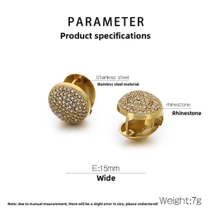 Detail of 15mm 18K gold plated stainless steel huggie earrings with pavé crystal inlay