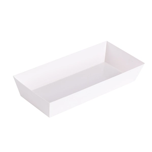 Minimalist white plastic rectangular sandwich packaging box for pastries and cakes