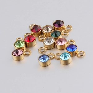 6.5mm stainless steel birthstone charms with colorful rhinestones for DIY jewelry making