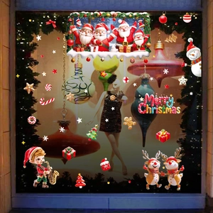 3D double-sided Christmas window decals with Santa Claus, Snowman and Merry Christmas text