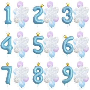 Frozen Theme Birthday Party Decoration Balloon Set Matte Snowflake Aluminum Film Crown Number Balloon Kit For Kids Party