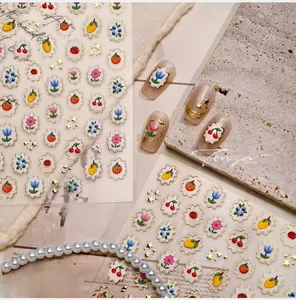 Detail of M-1163 3D embossed nail art stickers with fruit and floral patterns