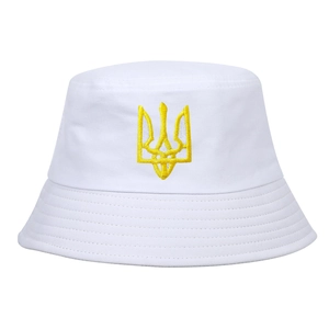 Chapeau bob en coton blanc avec broderie jaune de l'emblème national de l'Ukraine