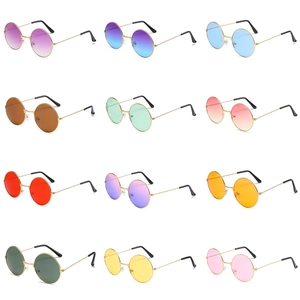 Retro Round Sunglasses Metal Frame UV Protection Hippie Steampunk Trendy Colorful Ocean Gradient Lens For Men Women