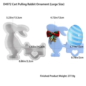 Moule en silicone lapin de Pâques avec produit fini bleu et dimensions