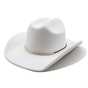 Western Cowboy Hat Woolen Felt Wide Brim Rolled Edge Metal Band Retro Jazz Outdoor Sun Hat Unisex