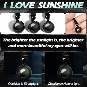 Comparaison détaillée du pendentif en obsidienne sous lumière naturelle et intense