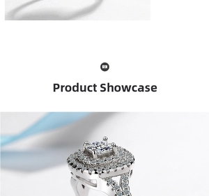 Macro view of square cut diamond ring with halo setting and micro-pave silver band