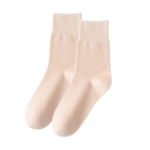 Women pure cotton mid-calf socks casual solid color soft breathable daily wear basic style
