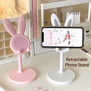 Adjustable cute rabbit phone stand with telescopic height and non-slip round base