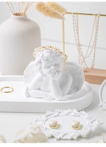 White angel sculpture jewelry display stand made of resin for earrings and rings