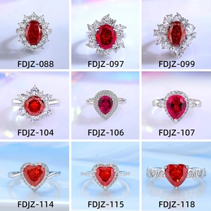Luxury 925 Sterling Silver Ring For Women Red Rhinestone Heart Oval Flower Style Engagement Wedding Party Jewelry Gift