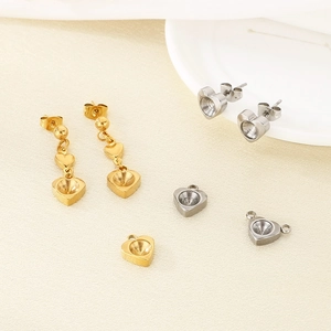 Gold and silver stainless steel heart-shaped pendant earring bases for DIY jewelry making
