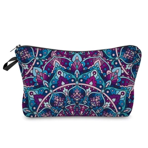 Mandala pattern travel makeup bag made of durable fabric on a clean white background