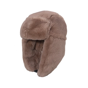 Winter thermal faux fur trapper hat in brown with ear flaps and thick windproof lining