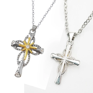 Double-layered hip hop cross necklace with octagonal star pendant and silver chain
