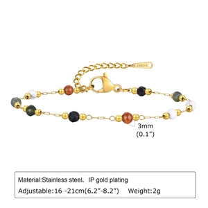Macro shot of 3mm colorful beads and adjustable gold stainless steel chain length details