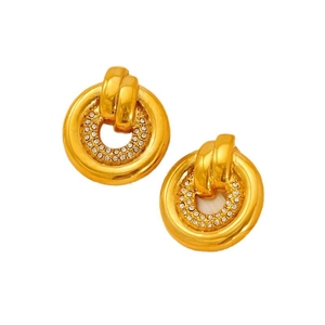 Elegant gold-tone round door knocker earrings with shimmering crystal pavé center