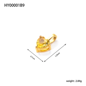 Exquisite heart-shaped yellow zircon pendant in gold base with size and weight metrics
