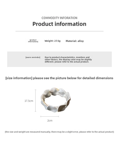 Size guide for luxury round alloy bracelet featuring 17.5cm length and 2cm width
