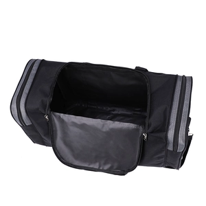 Large capacity black Oxford travel gym bag with U-shaped top opening and gray side pockets