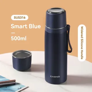 Navy blue 500ml 316 stainless steel vacuum insulated bottle with dual-use lid and handle