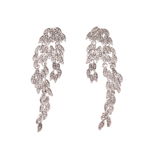Elegant silver leaf drop earrings with sparkling rhinestones for formal evening wear