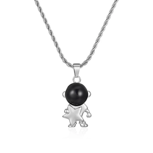 Astronaut necklace with star pendant in silver and black on a white background