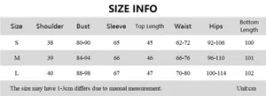 Detailed size chart for lace chiffon cardigan and long skirt showing measurements in cm