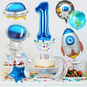 Space theme astronaut and rocket foil balloon set for first birthday party decoration