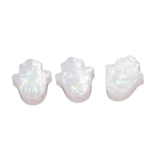 White synthetic opal Hamsa hand beads with iridescent luster for DIY jewelry making
